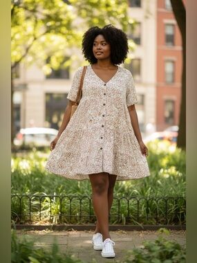 Ces Femme Beige Floral Midi Dress